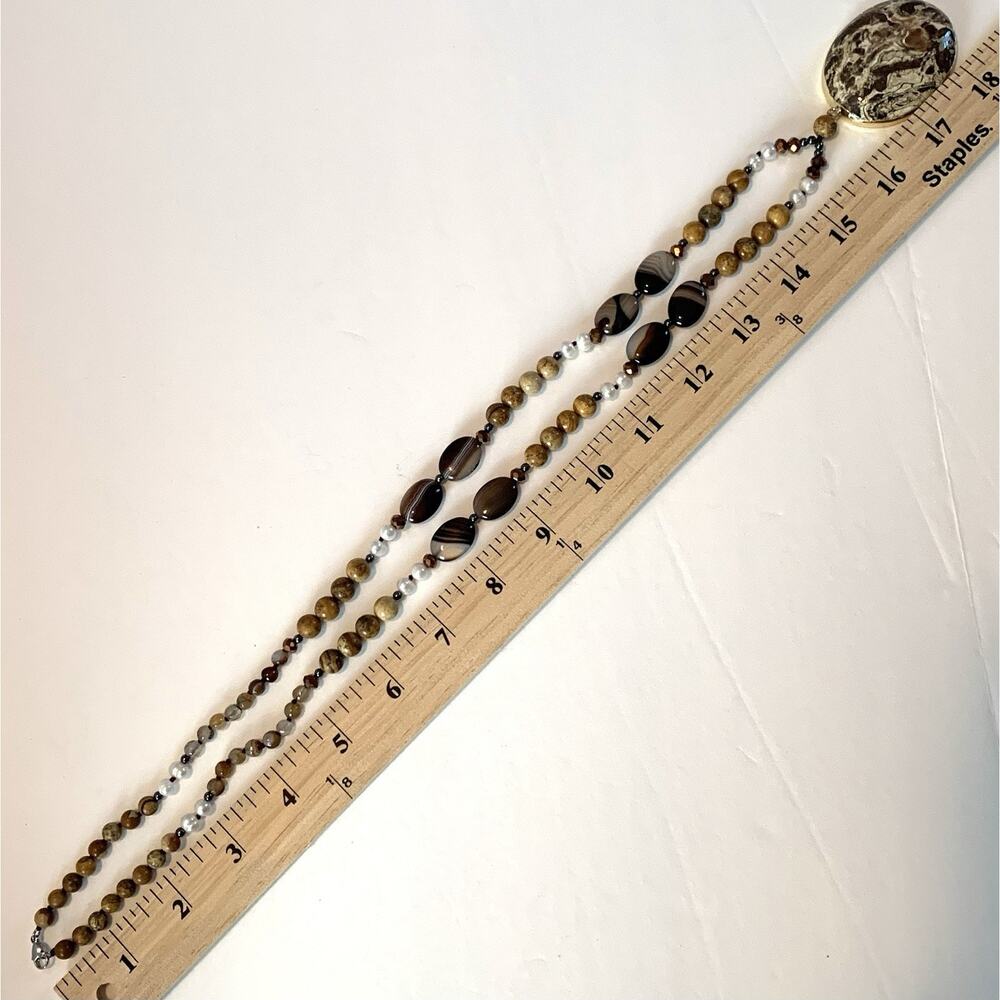 Vtg Agate Cultured Pearl Necklace Polished Gemstones Bold Southwest Statement - Picture 11 of 13